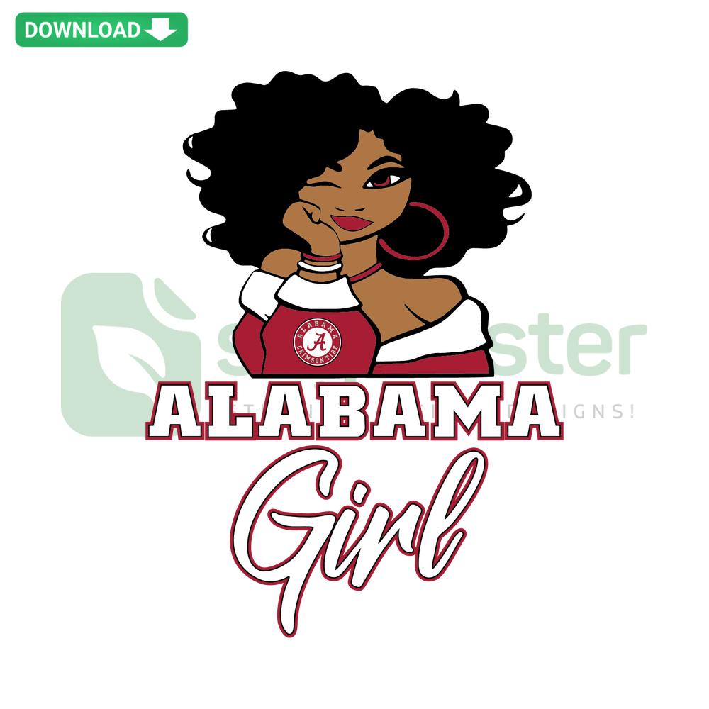 Alabama Crimson Tide Girl SVG Collection: Cheerful female fan design with team colors and logo for crafting and decor projects.