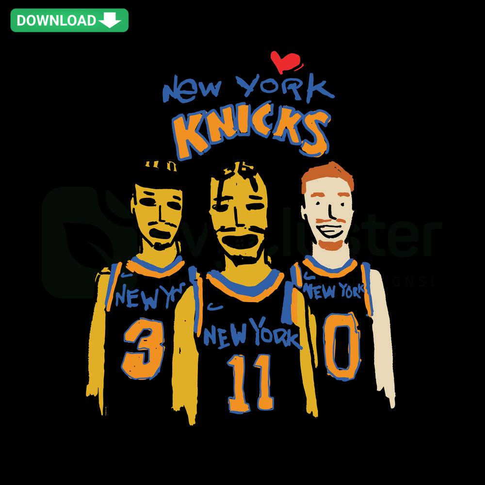 Nova Knicks I Love New York Basketball Team Players SVG Clip Art: vibrant design featuring player silhouettes, NYC skyline, basketball elements.