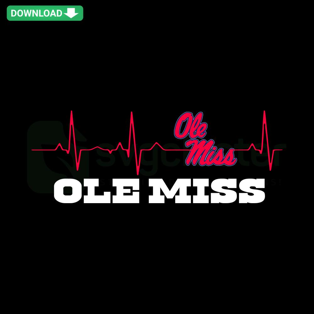 Ole Miss Rebels Heartbeat SVG design, pulse line art, digital file for instant download, ideal for sports fans and designers.