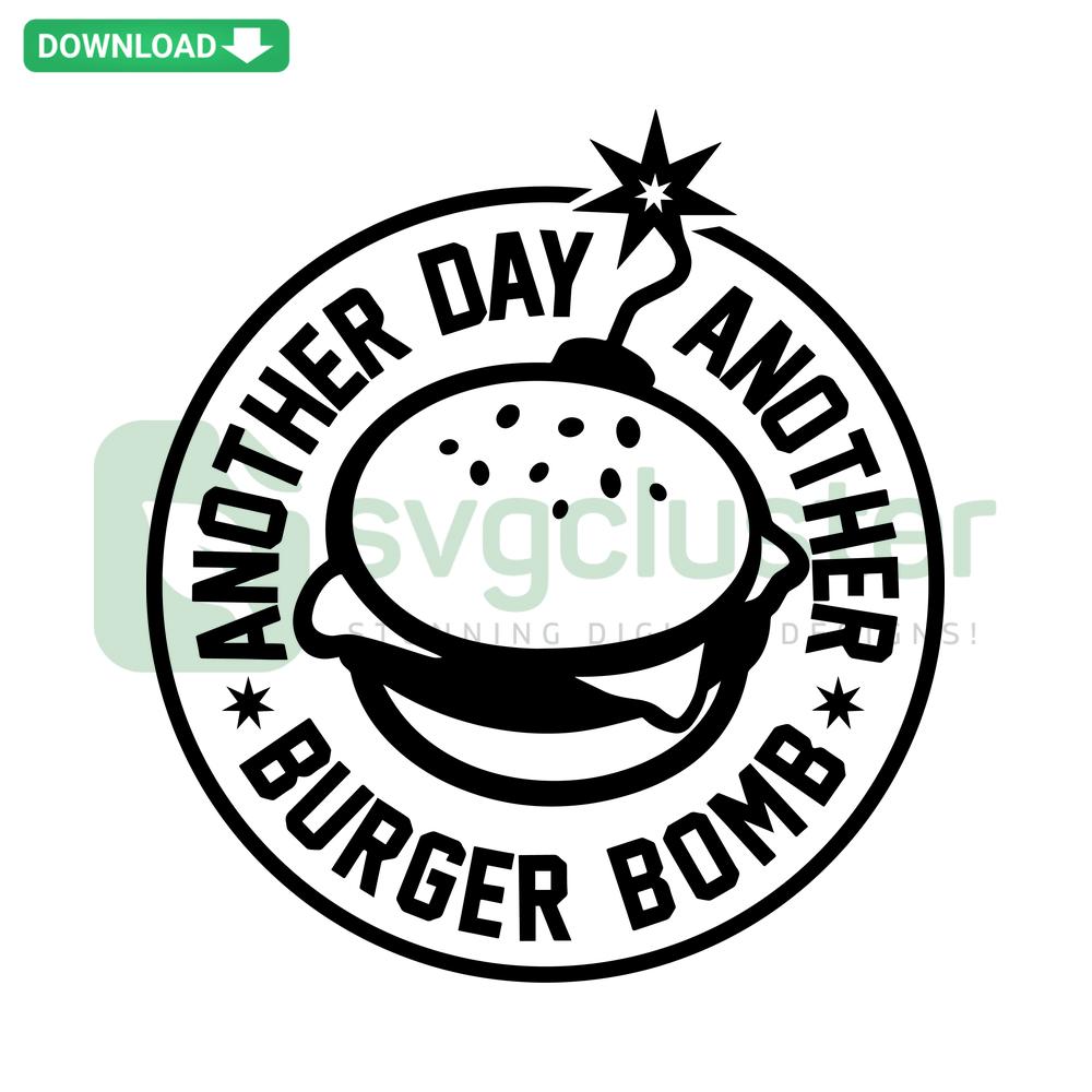 Miami Marlins-themed SVG with Another Day Another Burger Bomb text, wheel and bat graphics; Cricut-ready digital files.