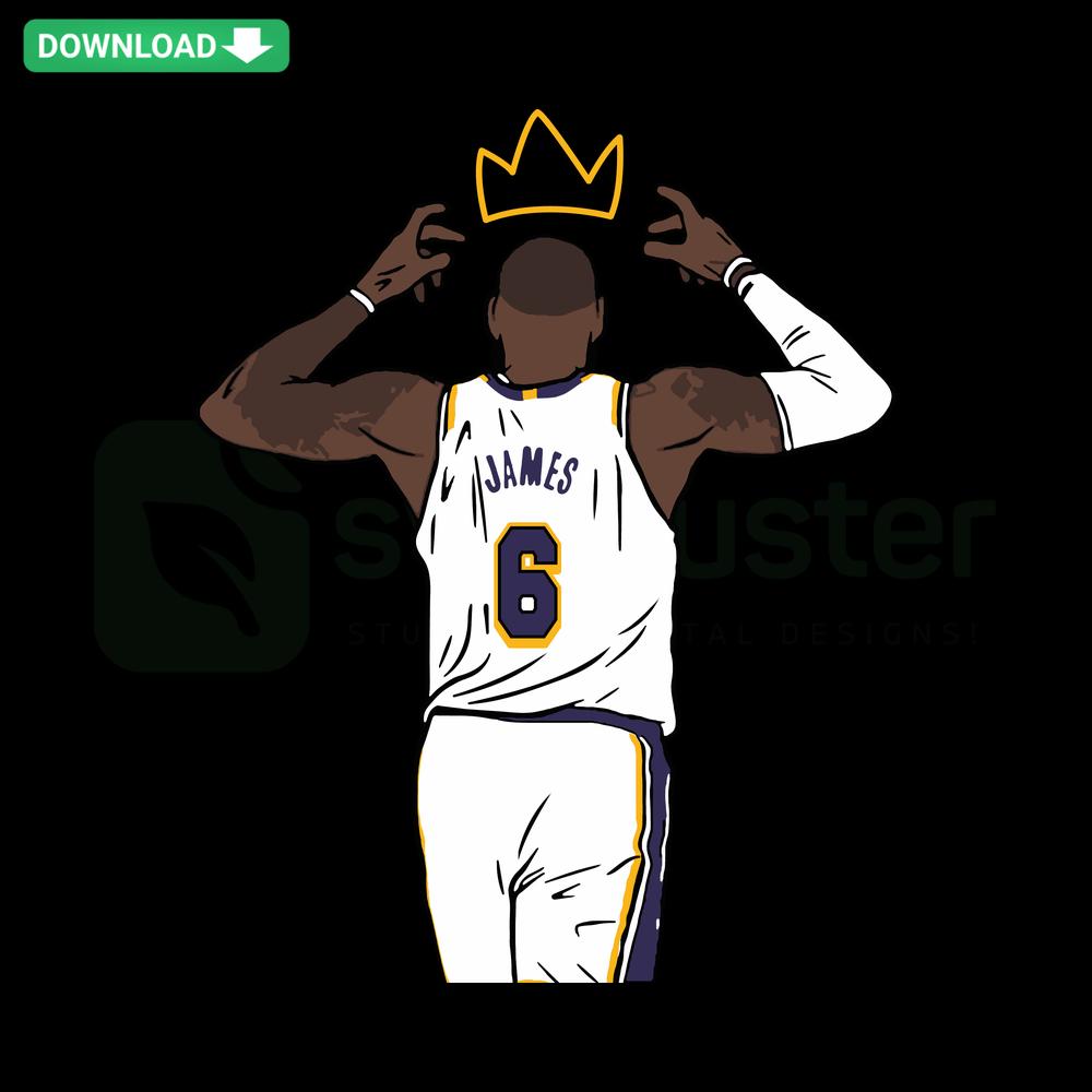 Stylized SVG of LeBron James crowning Lakers logo, NBA-themed design for Los Angeles Lakers fans, digital download.