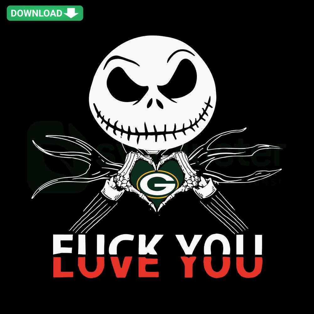 Jack Skellington holding a Green Bay Packers heart, Halloween-themed SVG file, perfect for T-Shirt designs.