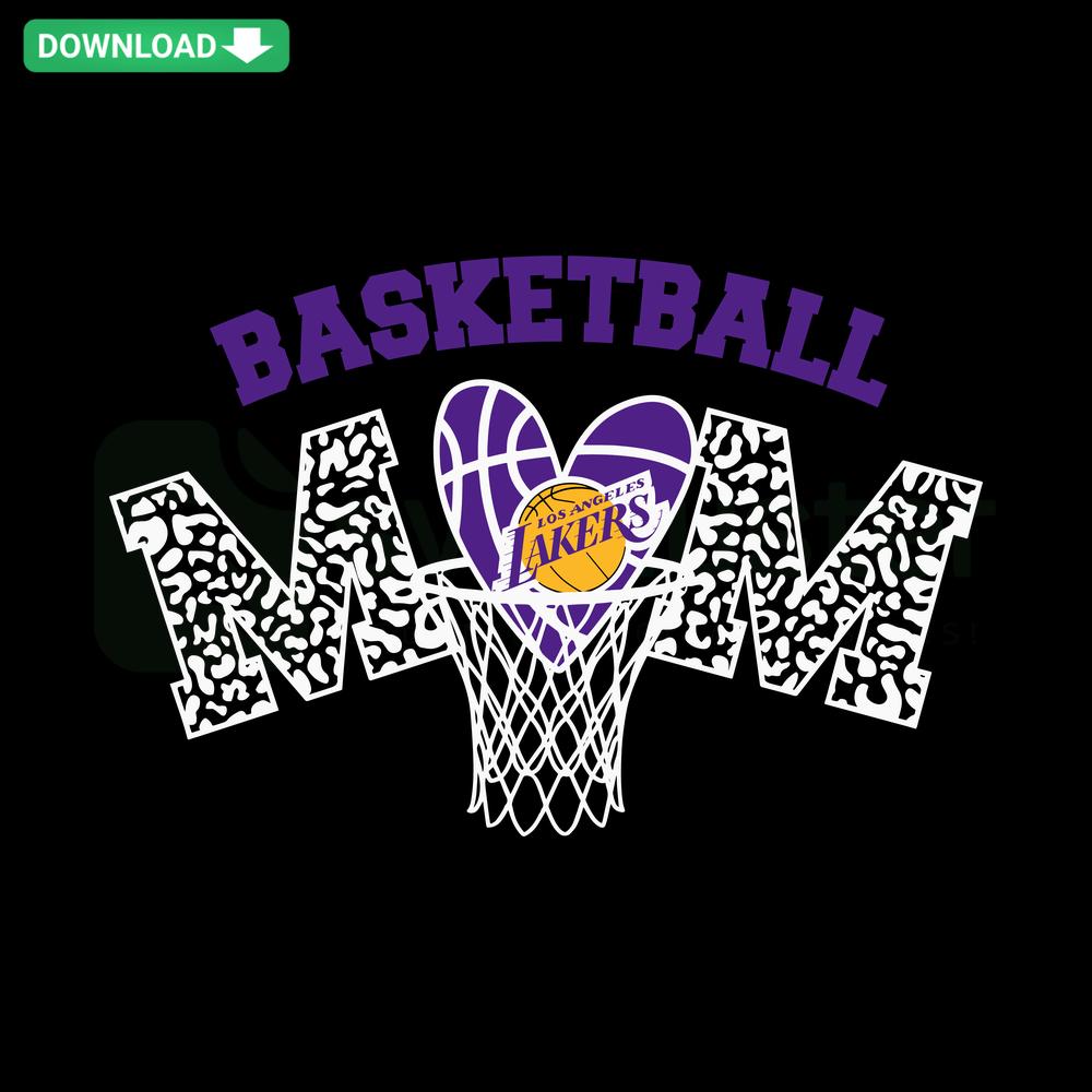 Basketball Mom Net Retro Los Angeles Lakers SVG with iconic purple and gold design; printable, digital download.