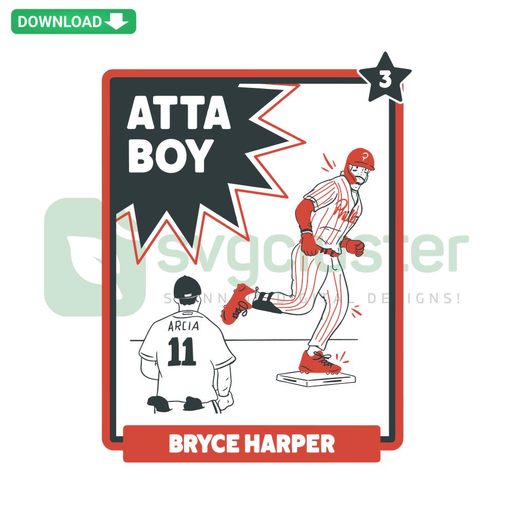 Stylized Atta Boy Bryce Harper baseball SVG, MLB-inspired graphic, high-resolution SVG design file for sports fans.