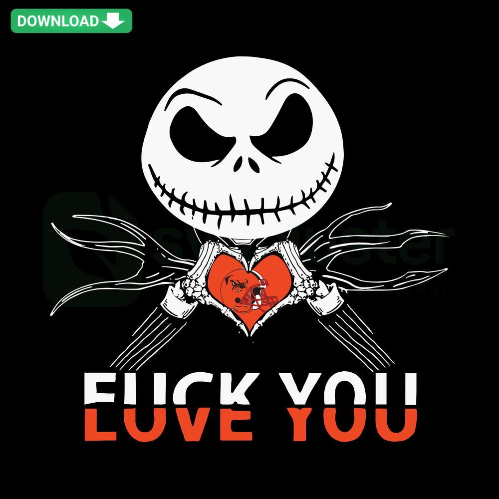 Cleveland Browns Love You Jack Skellington Halloween SVG design; Cricut-ready, perfect for fans and crafting projects.