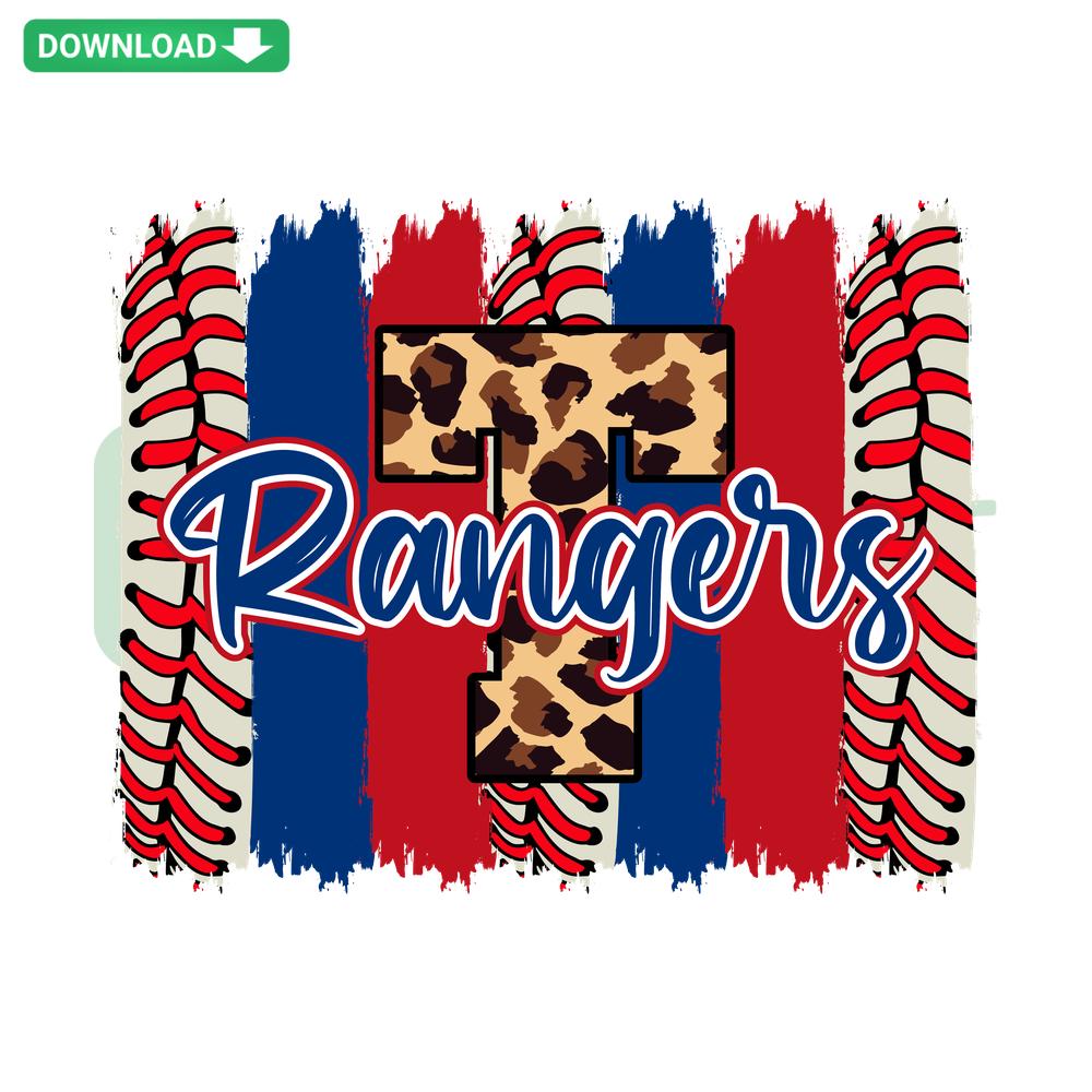 Rangers Brushstroke Leopard Baseball SVG, vibrant leopard print with baseball motif, Cricut/Silhouette compatible file.
