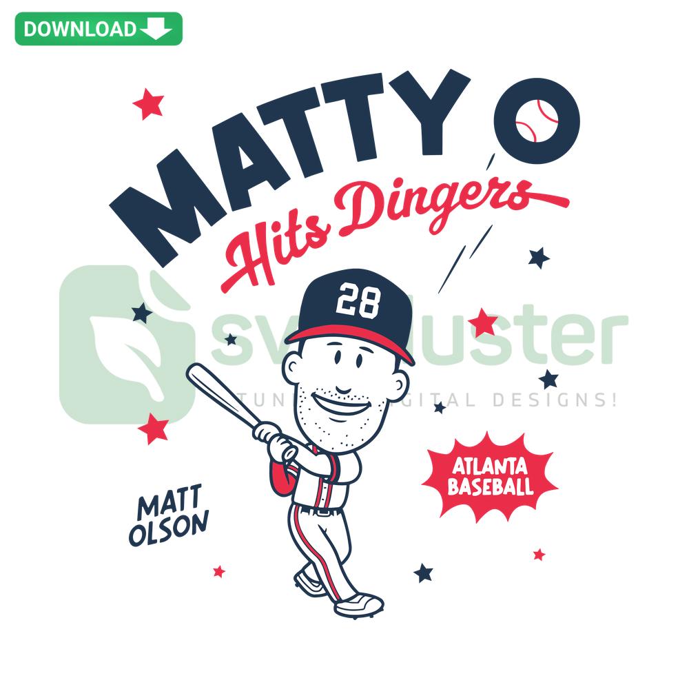 Matty O Hits Dingers Atlanta Braves Baseball SVG: Editable SVG design featuring dynamic text and baseball elements.