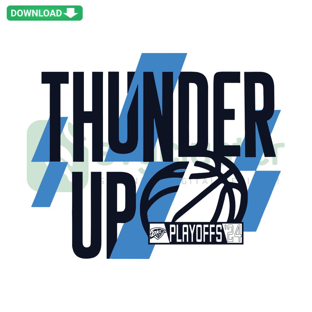 Thunder Up Basketball NBA Team Playoffs SVG, Editable Design: Bold team logo, playoff graphics, vibrant colors, SVG format.