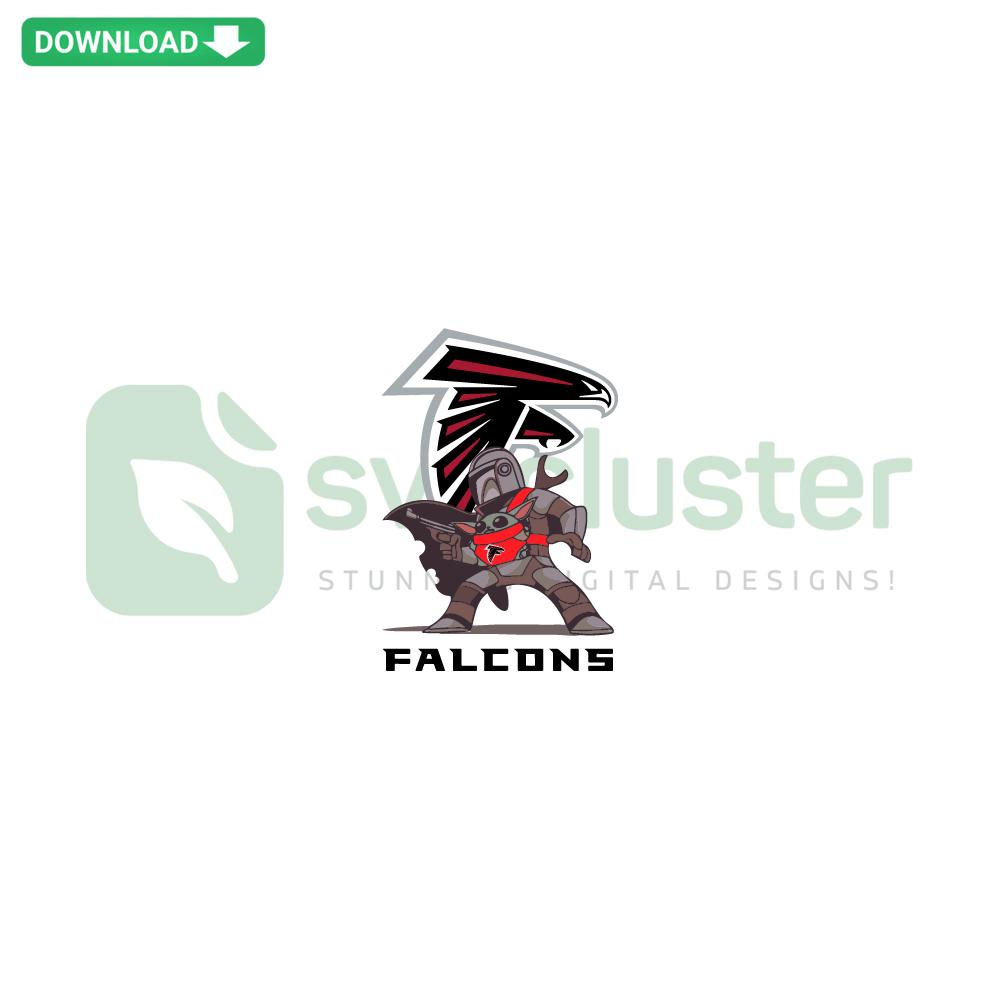 Mandalorian Baby Yoda SVG, Atlanta Falcons-themed vector file, cute design for DIY crafting, digital download.