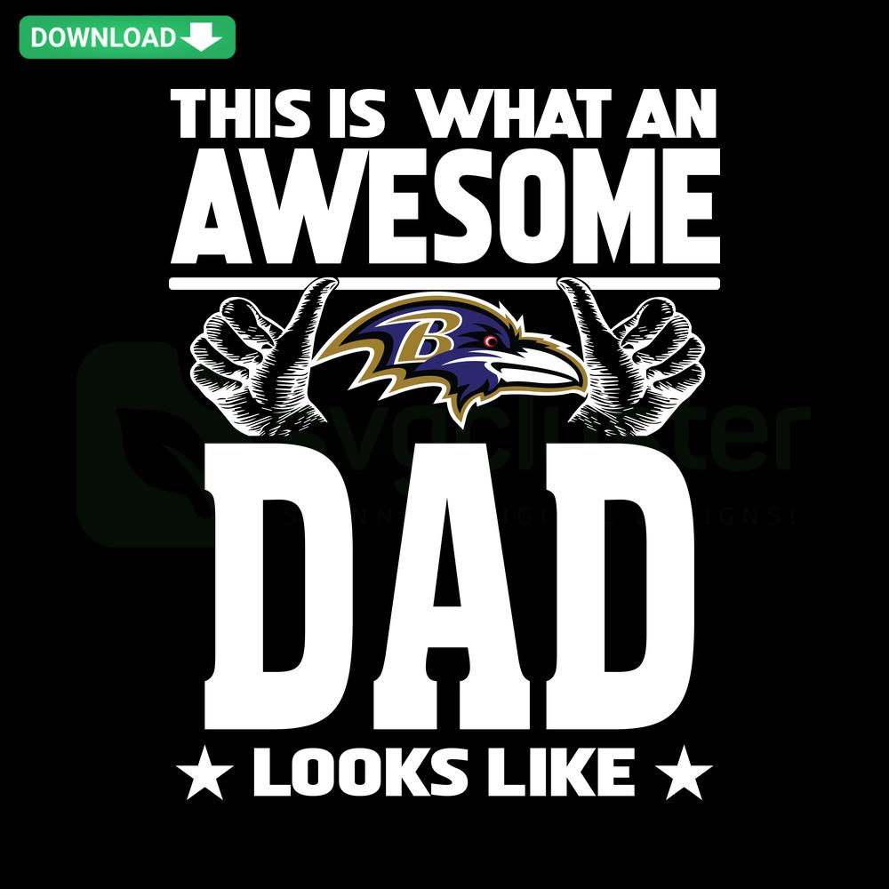 Baltimore Ravens Dad SVG, editable design for Cricut featuring bold, sporty font and team colors. Ideal for crafting projects.