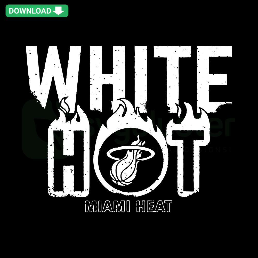 Retro Miami Heat White Hot logo Basketball SVG Digital Download, featuring bold white lettering on a classic basketball design for Cricut.