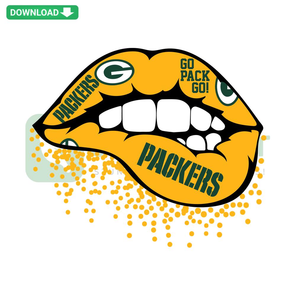 Green Bay Packers Lips SVG, premium digital file for designers, featuring bold green, gold lips and football motif.