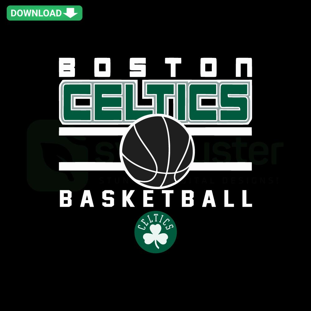 Boston Celtics SVG design featuring iconic green shamrock and basketball elements for digital download, perfect for NBA fans.