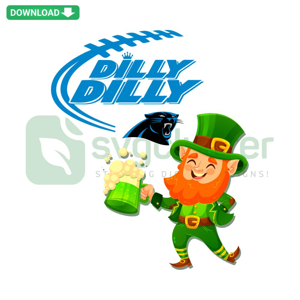 Carolina Panthers Dilly Dilly Patrick Day SVG, Instant Cricut Download featuring team colors, logo, and festive Irish theme.