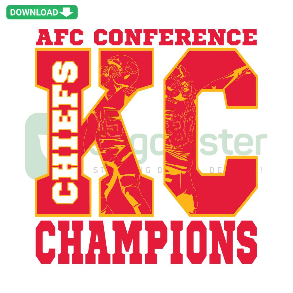 AFC Conference Champions KC Chiefs SVG Digital Download, bold red and gold vector graphics with team logo and typography.