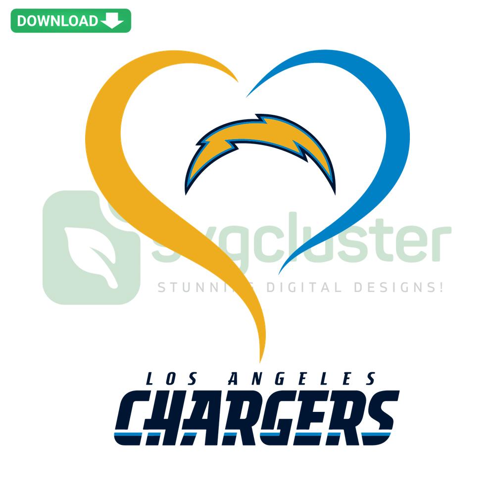 Love Los Angeles Chargers SVG: Bold team logo, heart design, vibrant blue and gold for print, digital download, fan art