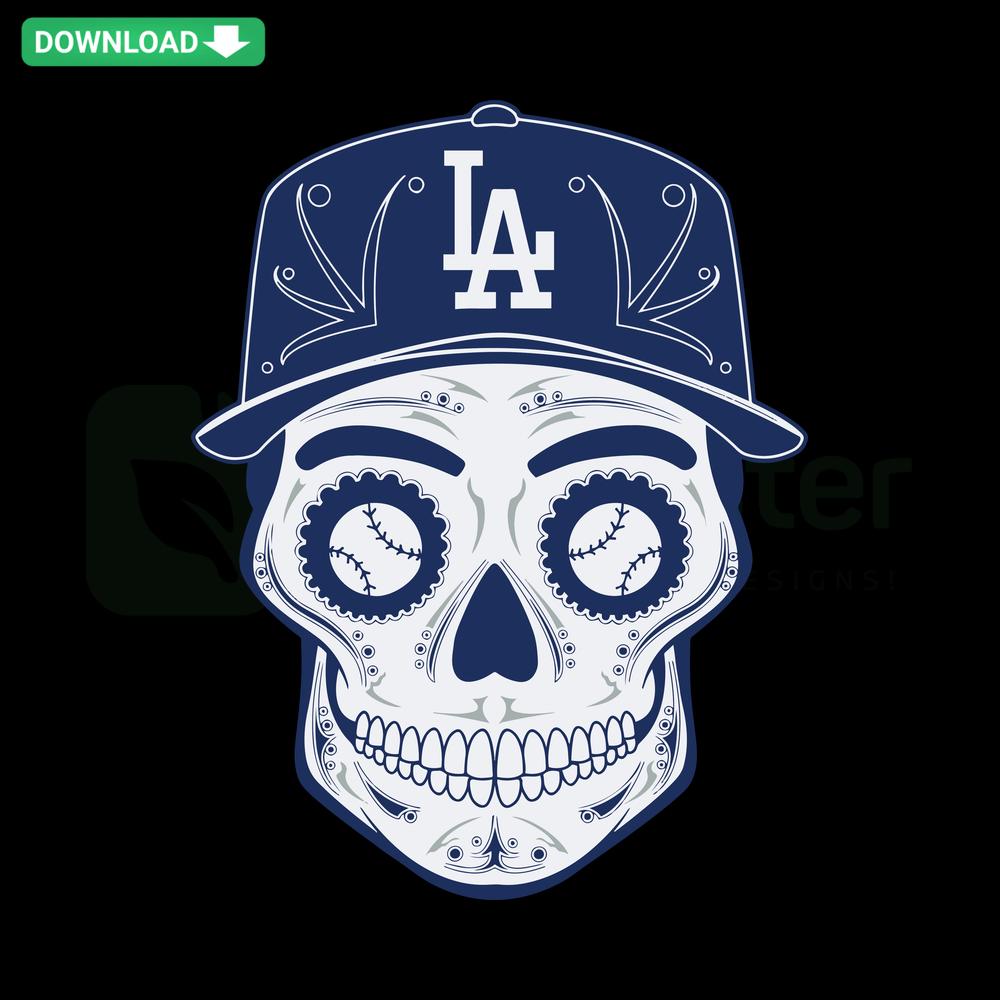 Los Angeles Dodgers Sugar Skull SVG featuring intricate design, perfect for Cricut, Halloween crafts, and Day of the Dead celebrations.