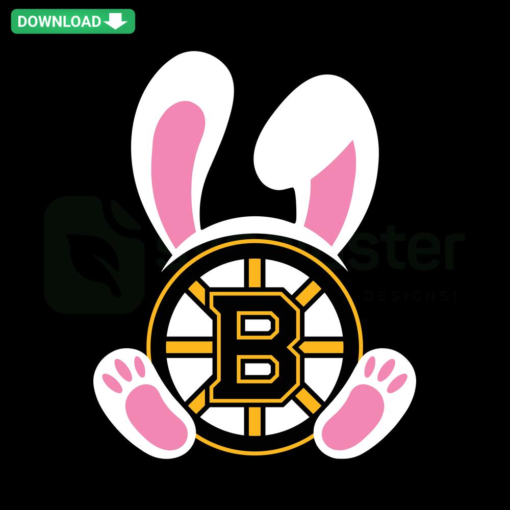Boston Bruins Easter Bunny SVG: Cute bunny in team colors, perfect for home decor. Digital download for crafts & DIY projects.