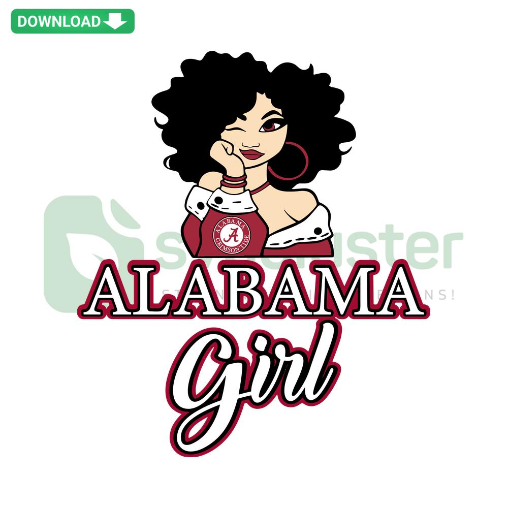 Alabama Crimson Tide Girl SVG, cute cartoon mascot design with team colors, digital download from SVGCluster.
