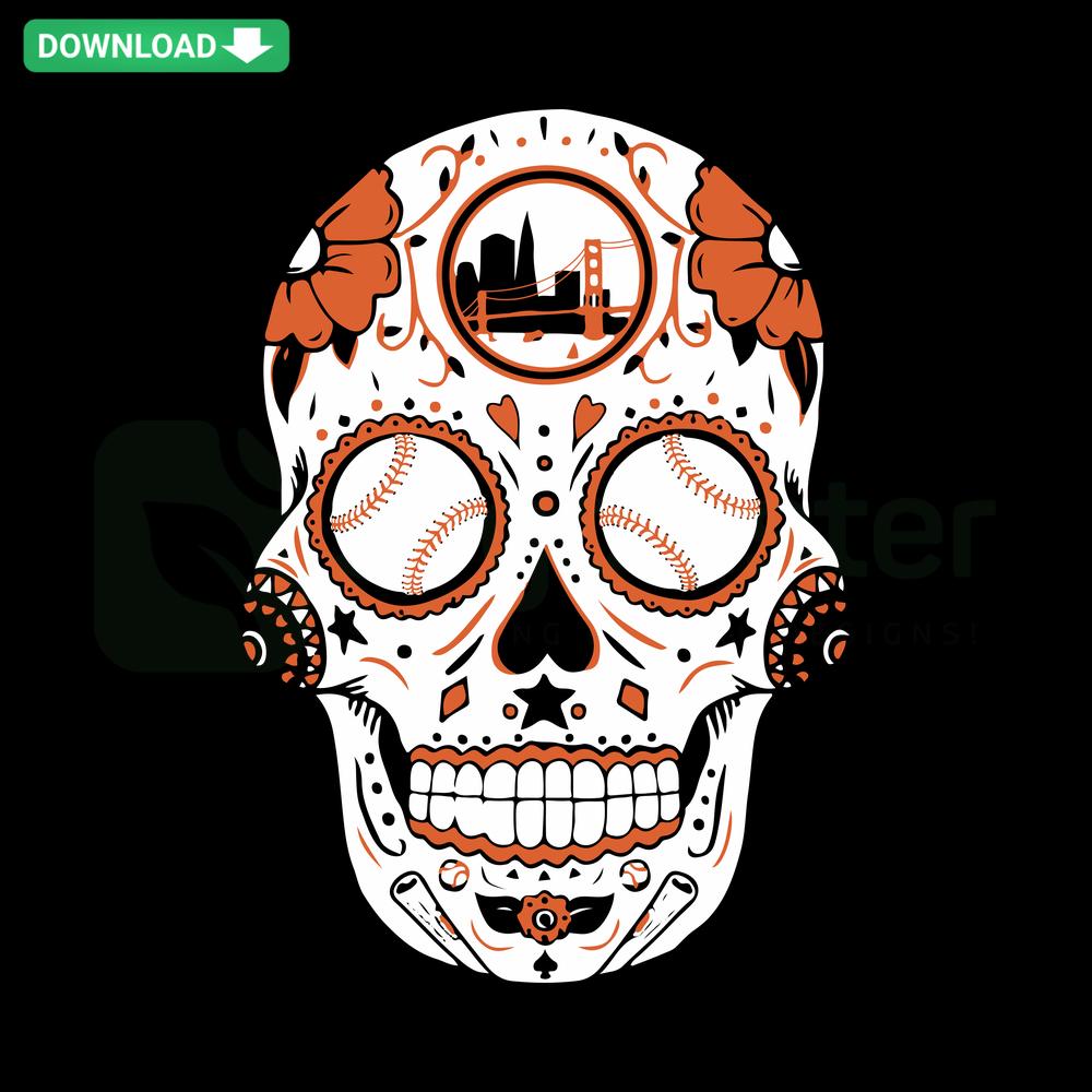 San Francisco Sugar Skull SVG with vibrant colors, editable for Cricut, perfect for Dia de los Muertos crafts and decor.