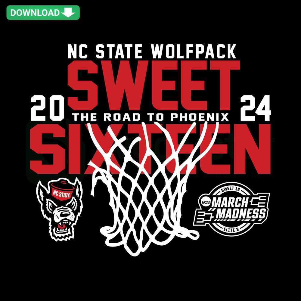 NC State Wolfpack Sweet Sixteen 2024 The Road The Phoenix SVG, high-quality vector graphic for download, sports design.