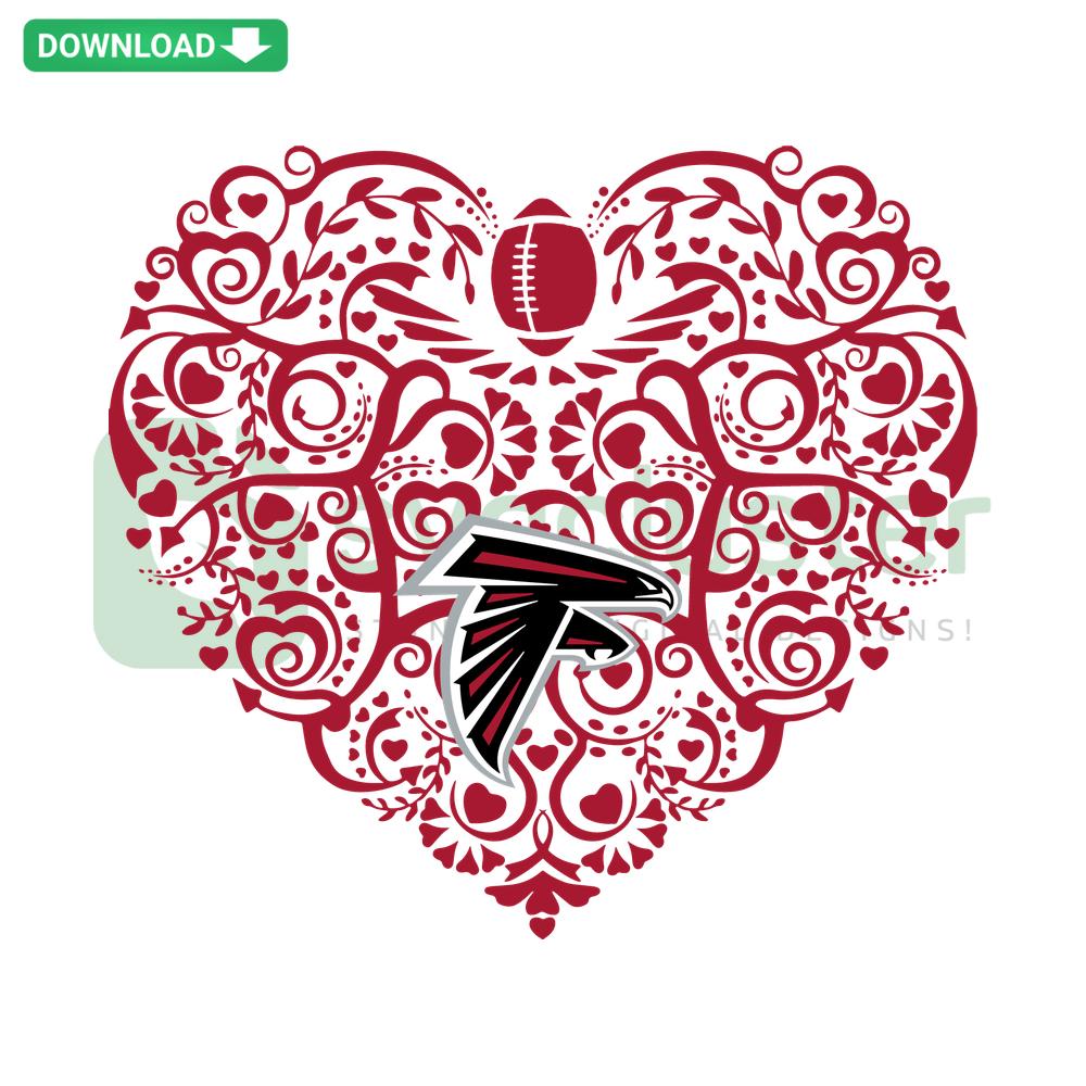 Atlanta Falcons Football Heart SVG design with team colors and logo elements, perfect for DIY crafts and printable projects.