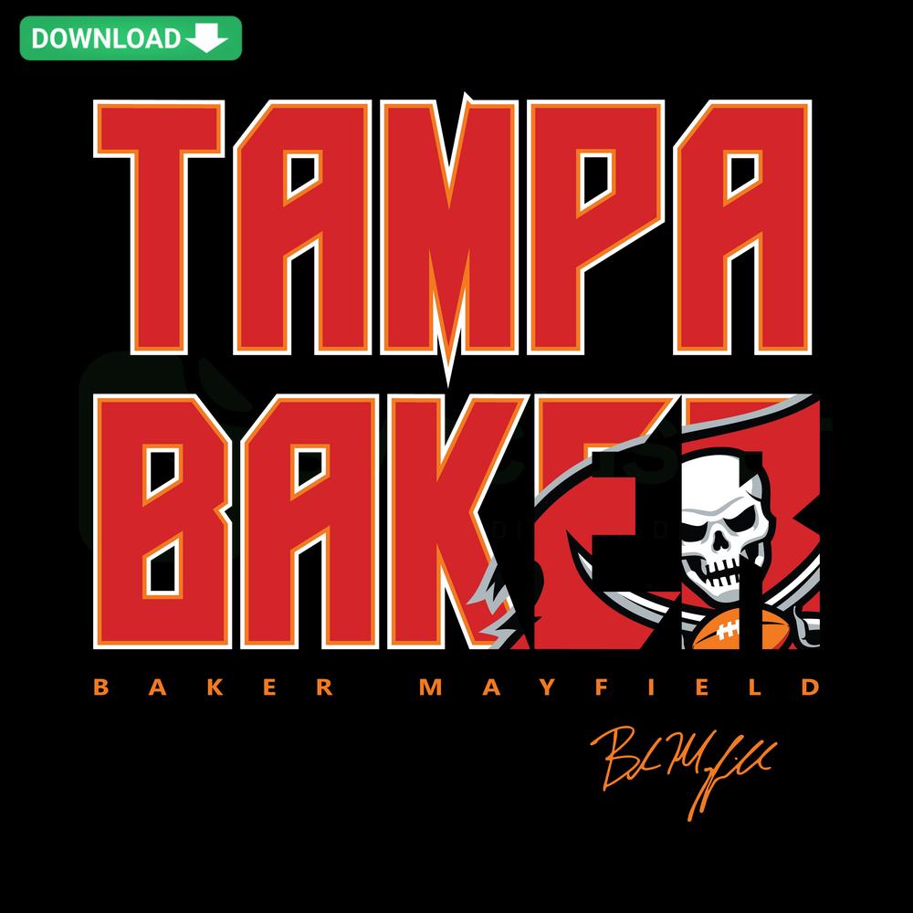 Baker Mayfield Tampa Bay Buccaneers SVG, unique digital download, featuring team colors and player illustration.