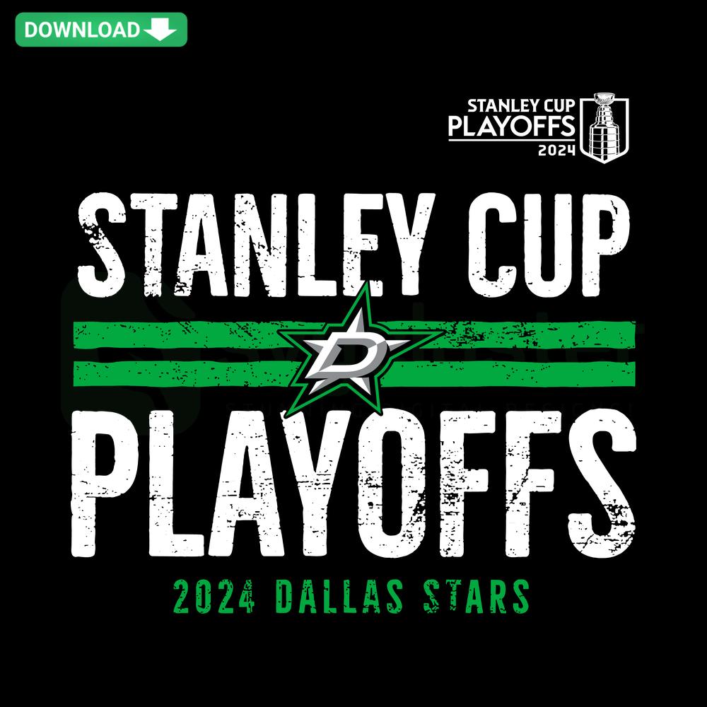 Dallas Stars 2024 Stanley Cup Playoffs SVG; vibrant green star logo, bold typography; digital download clip art design.
