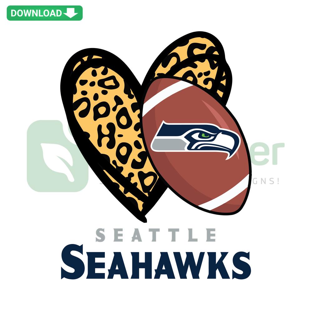 Seattle Seahawks Leopard Heart SVG: vibrant blue/green leopard print heart with Seahawks logo, digital cut file for crafts.