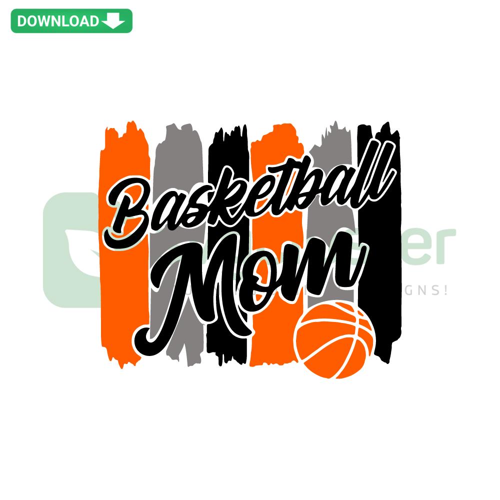 Basketball Mom SVG Design for Cricut & Silhouette featuring bold text with a basketball graphic, ideal digital download for crafters.