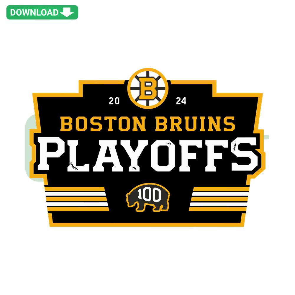 Boston Bruins Playoffs 2024 Stanley Cup SVG design with hockey elements, perfect for Cricut craft projects and digital downloads.