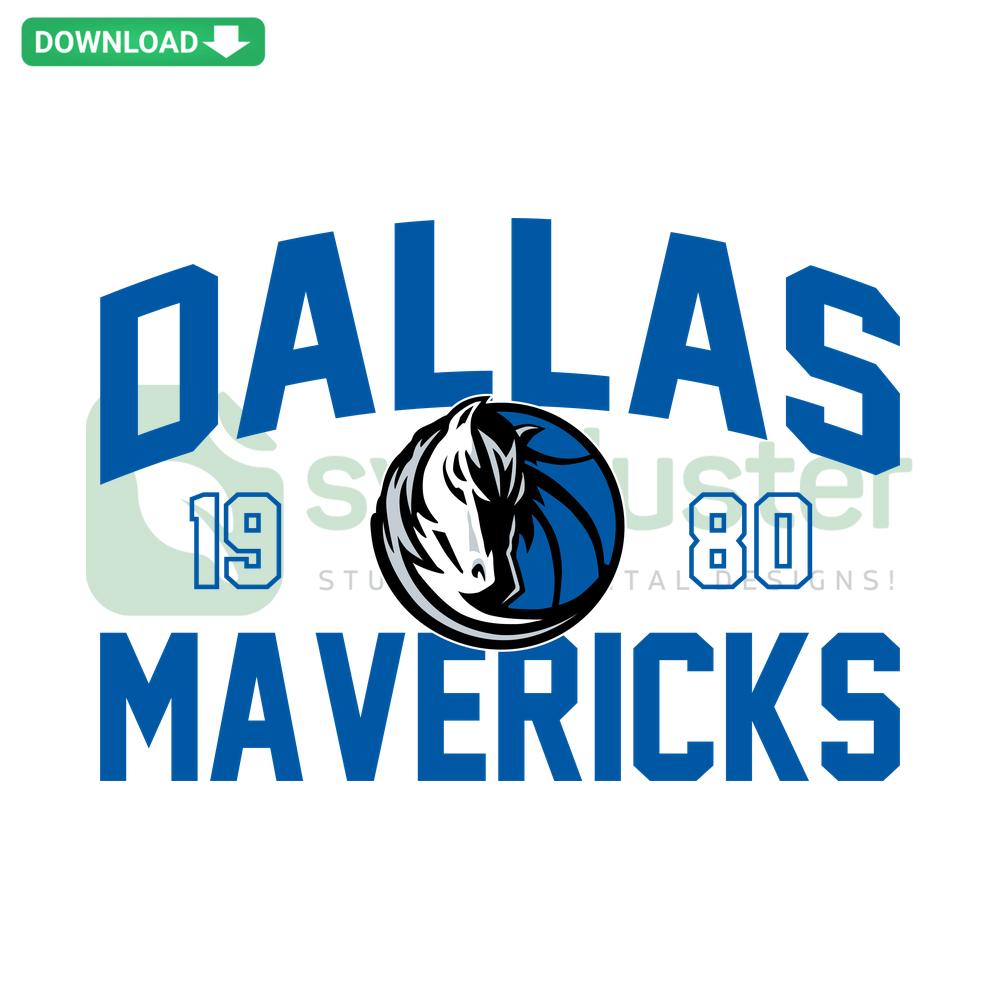 Dallas Mavericks 1980 Basketball SVG Design: Retro Mavericks logo, blue and green colors, perfect for crafts and merchandise.