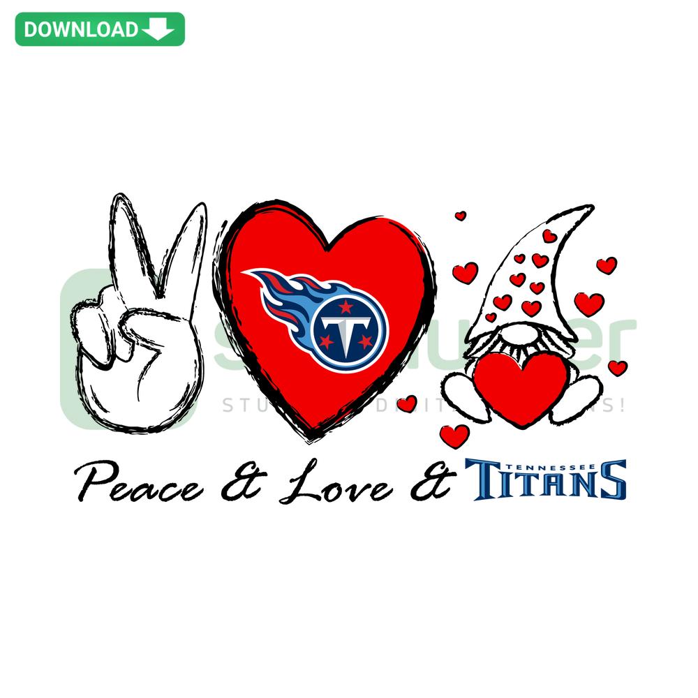 Peace Love Titans SVG design featuring peace symbol, heart, and team name, instant download for Cricut cutting machines.