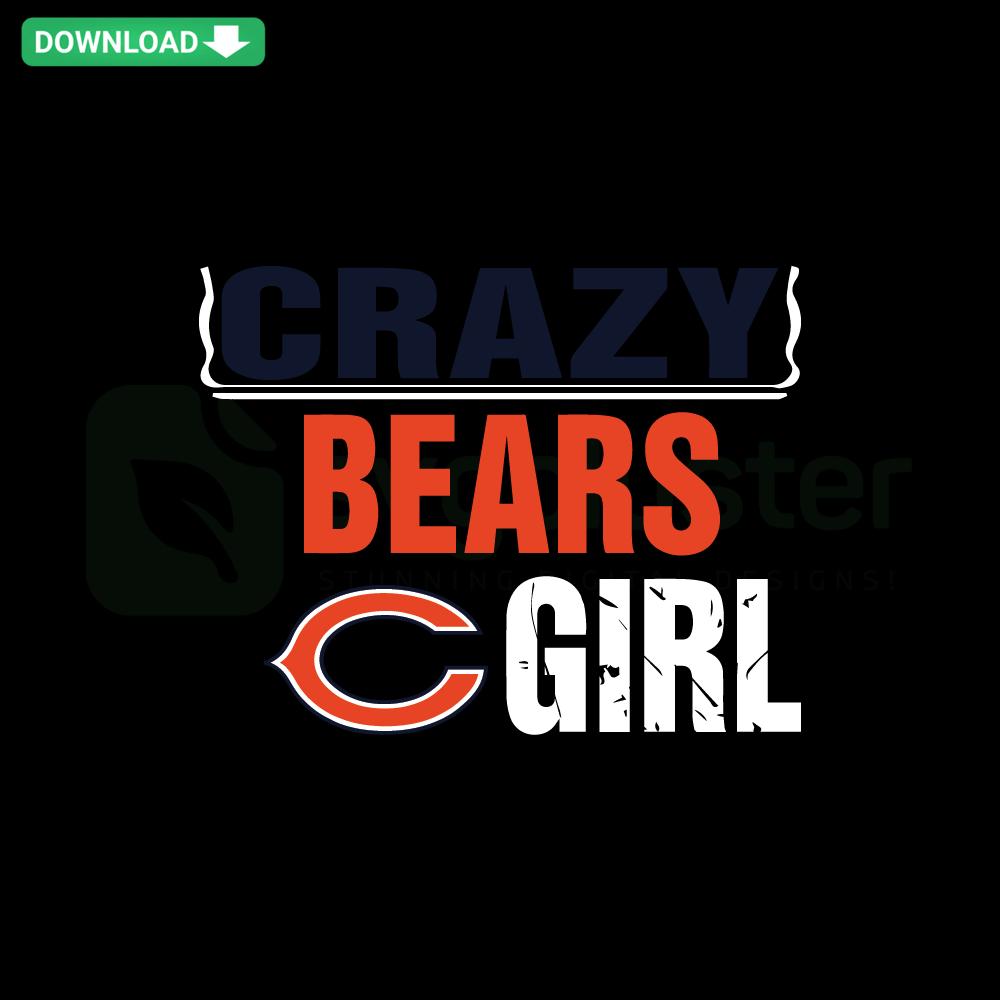 Chicago Bears Crazy Girl SVG with team colors, perfect for Cricut designs, featuring playful, sporty graphic elements.