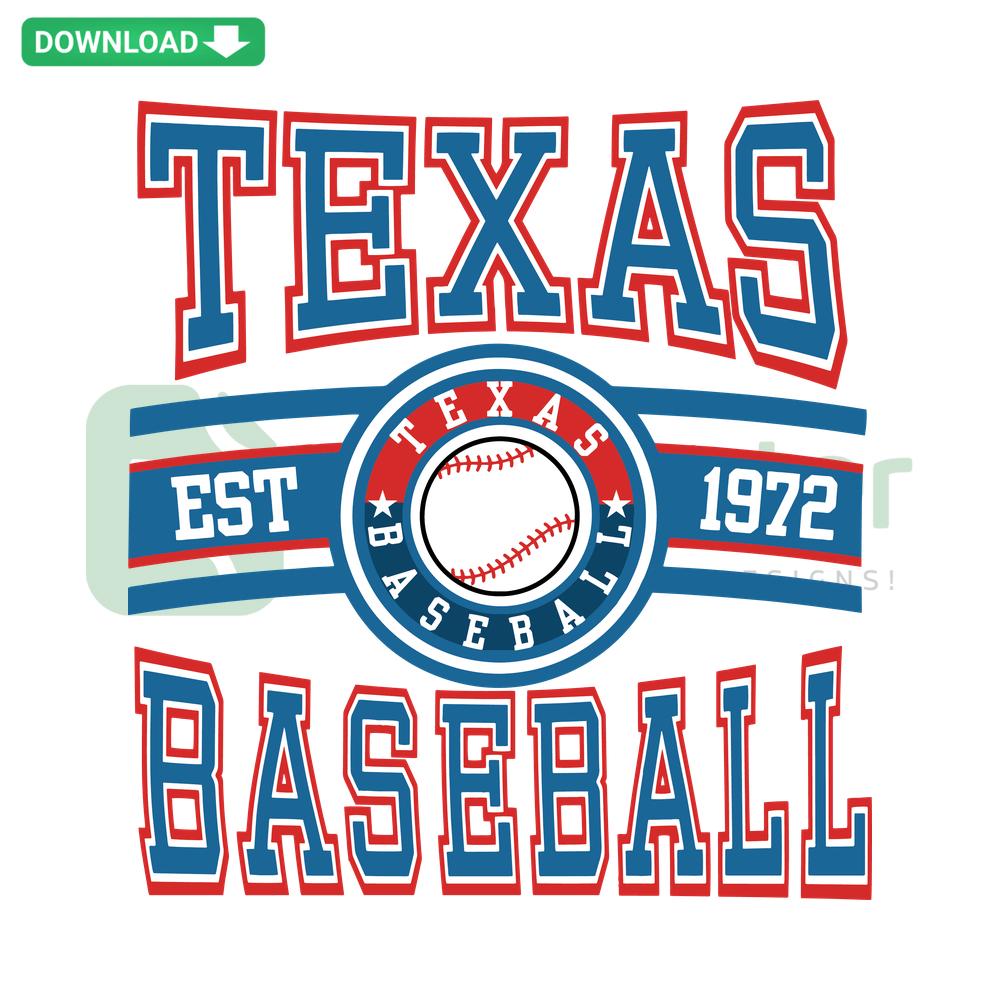 Vintage Texas Baseball Est 1972 SVG design for Cricut, perfect for commercial use, featuring classic baseball fonts and style.