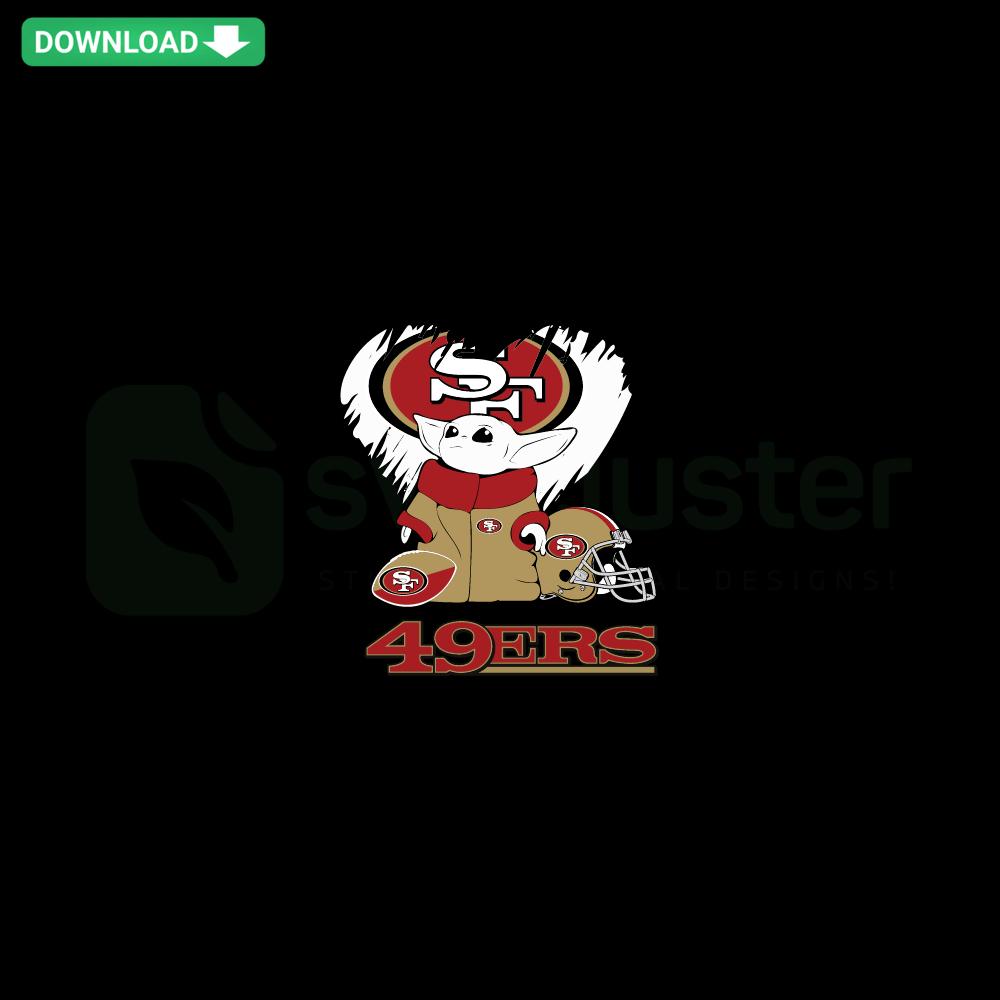 Baby Yoda hugging a San Francisco 49ers helmet SVG, digital download for designers, Star Wars football design.