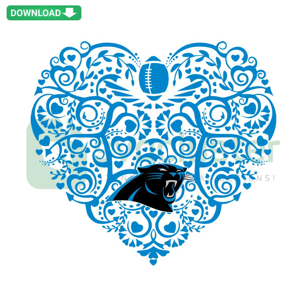 Carolina Panthers Football Heart SVG: Heart-shaped design, football theme, perfect for Cricut projects and digital crafting.