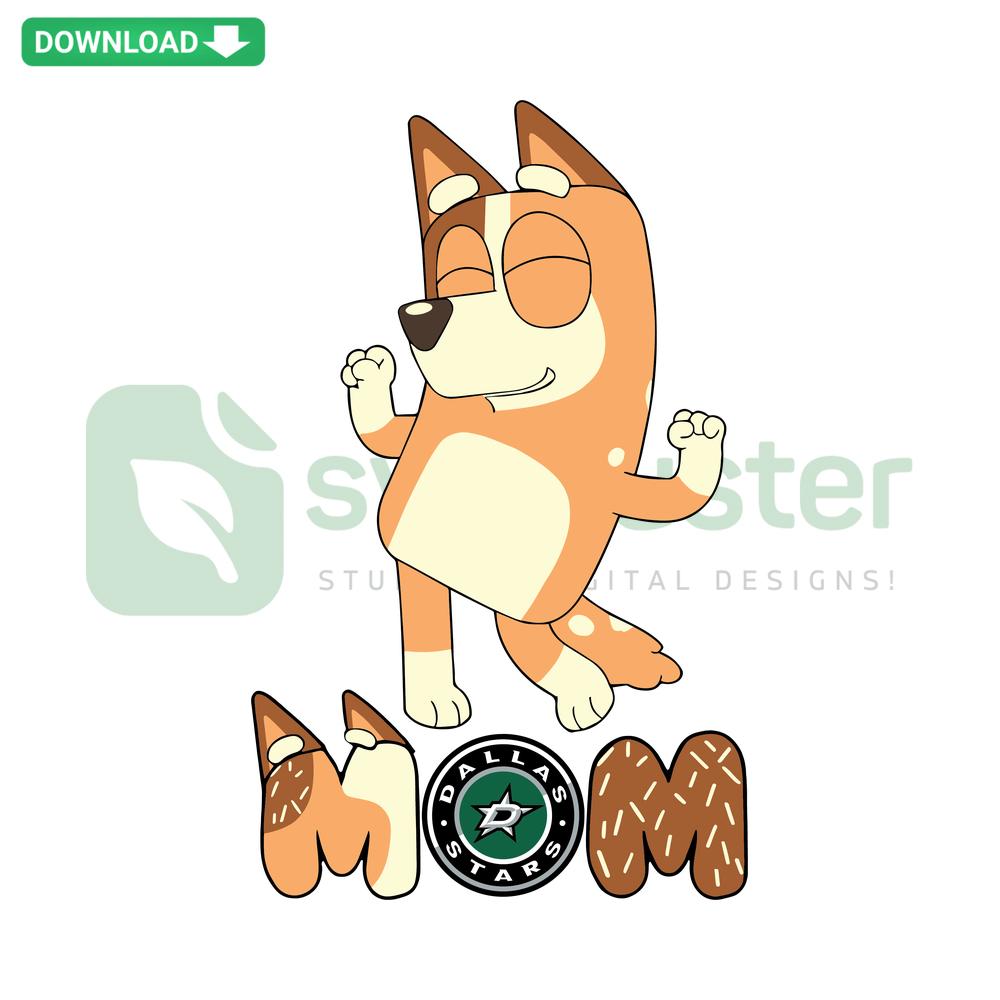 Bluey Mom Dallas Stars Hockey SVG for Cricut, featuring vibrant design ideal for sports-themed crafts and projects.
