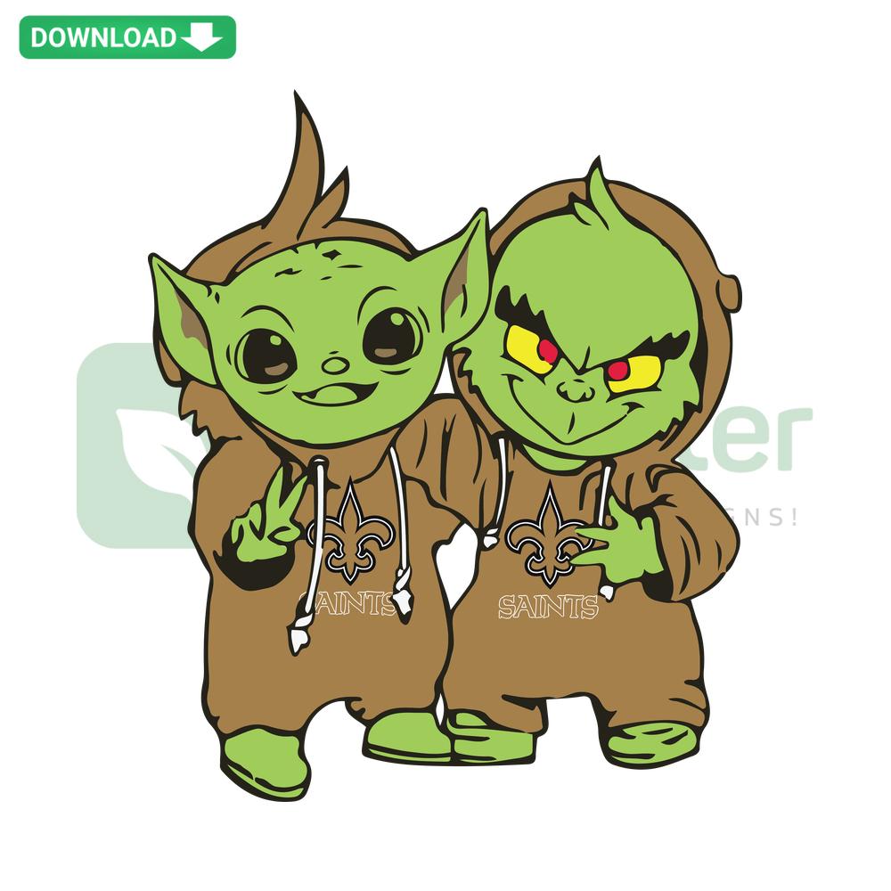 Yoda and Grinch in New Orleans Saints gear SVG, perfect for Cricut projects, instant download.