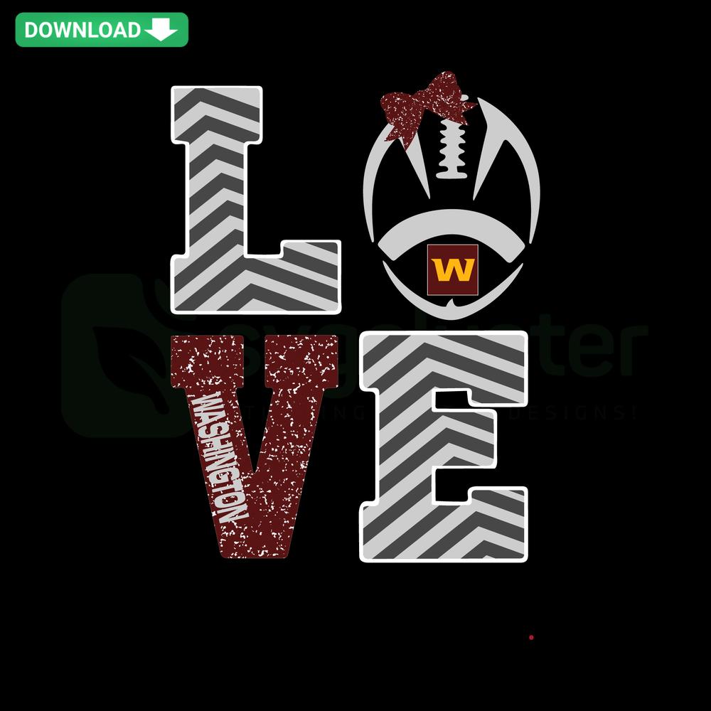 Love Washington Football SVG, heart-shaped design with team colors, perfect for digital download and DIY projects.
