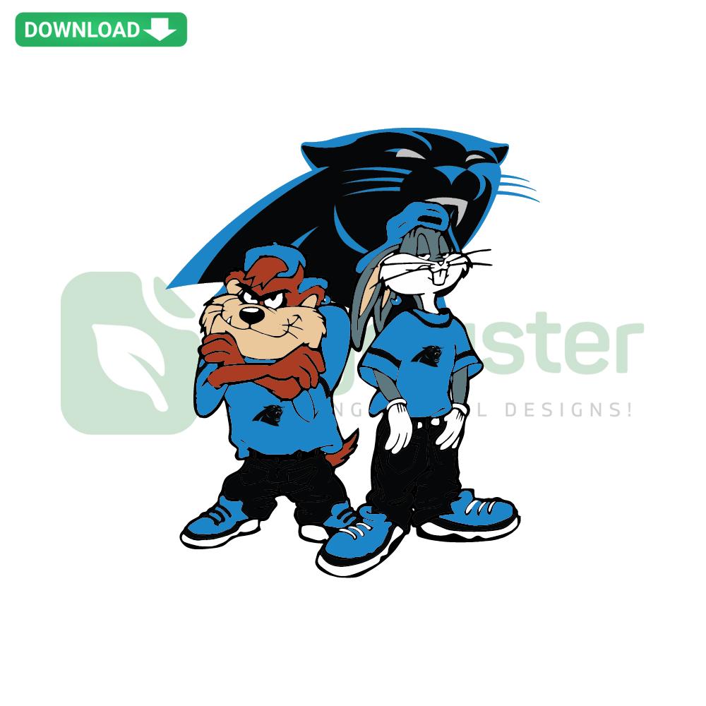 Looney Tunes Hip Hop Carolina Panthers SVG; trendy SVG templates for sports-themed card designs, cartoon characters blend.