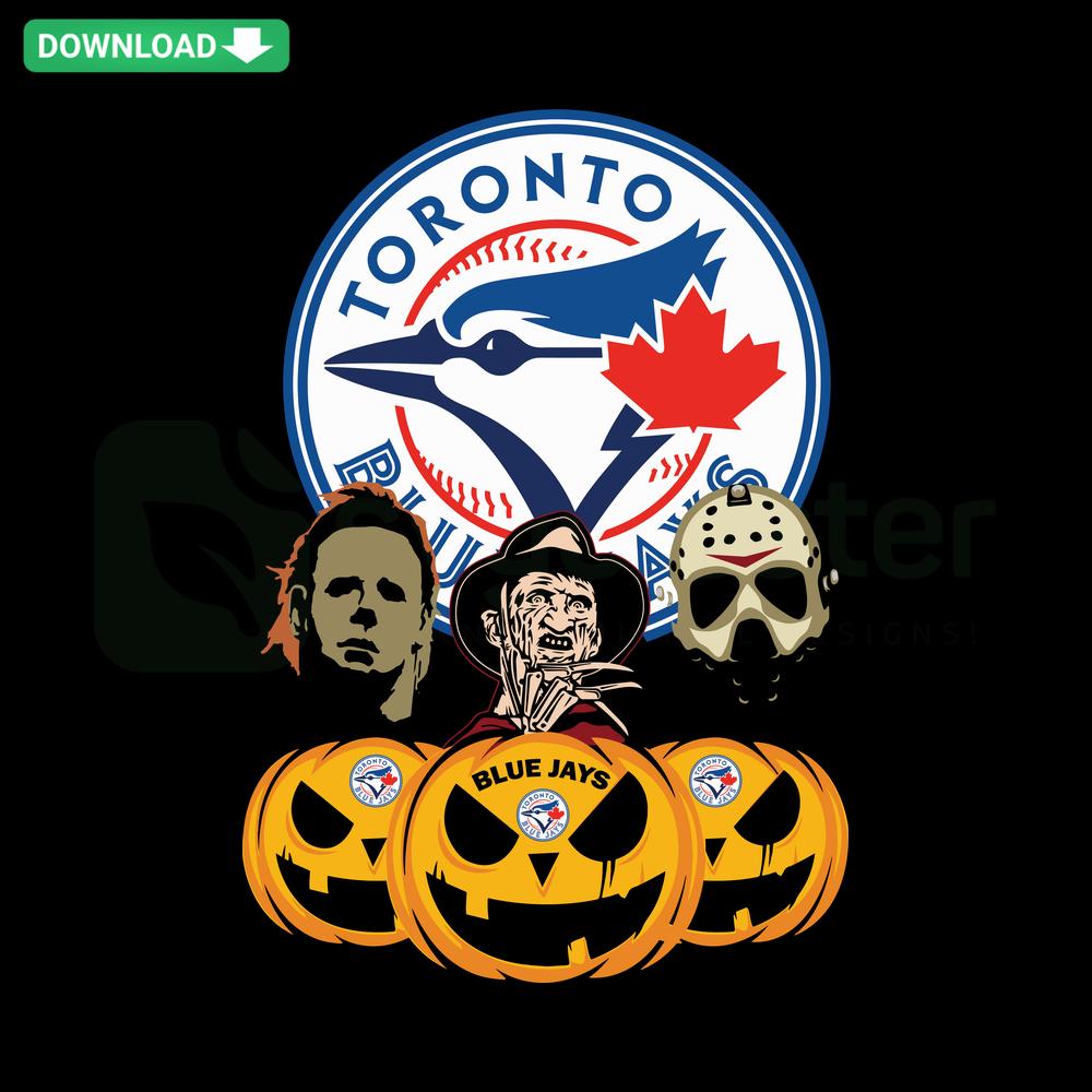 Toronto Blue Jays Halloween Pumpkin SVG Clip Art featuring horror movie elements; spooky baseball-themed pumpkin design.
