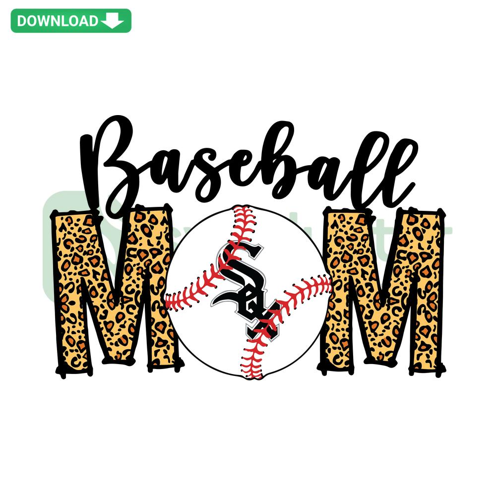 Chicago White Sox Baseball Mom SVG, featuring stylish text and heart-shaped baseball stitches, ideal for crafting and apparel designs.