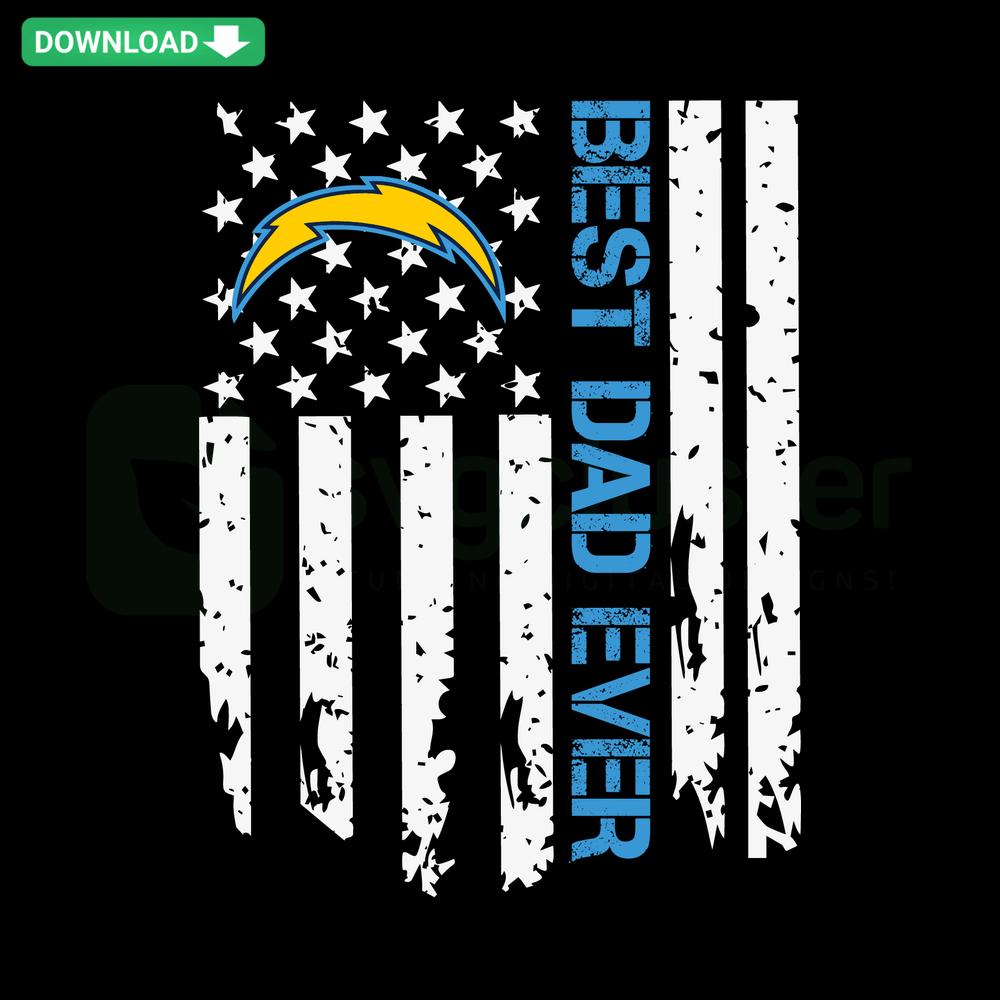 Los Angeles Chargers Best Dad Ever American Flag SVG design, featuring team colors and stars, perfect for Father's Day clip art.