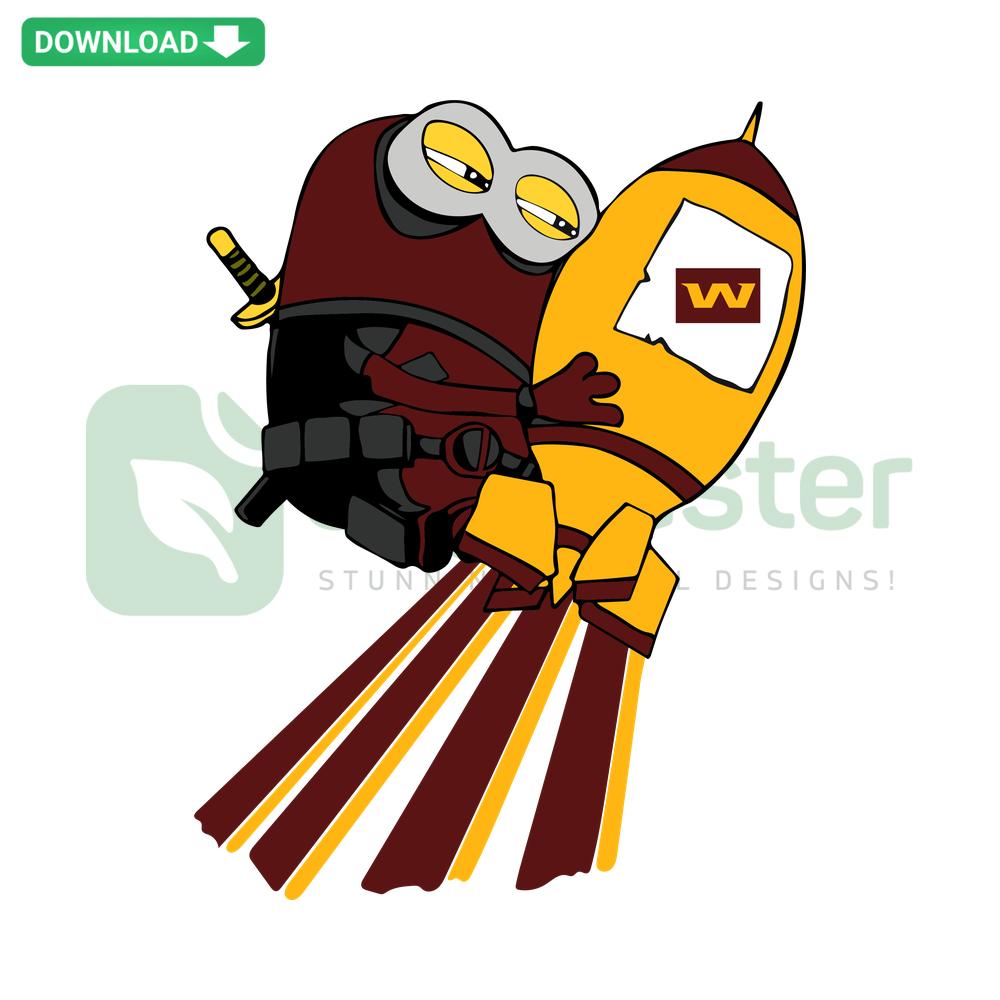 Minions in Washington Football Team gear on rocket; Unique SVG design, fun sports-themed digital art.