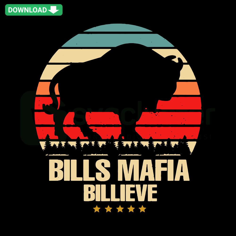 Retro Bills Mafia Billieve SVG for Cricut; Commercial Use; Buffalo Football-inspired Design; Vintage Style Football Fan Art.