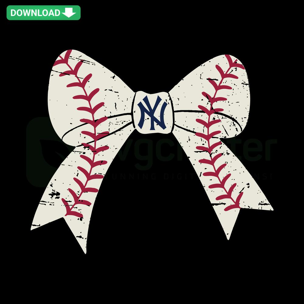 New York Yankees Bow Tie Baseball SVG, elegant wall art design, digital download, perfect for baseball fans and decor enthusiasts.