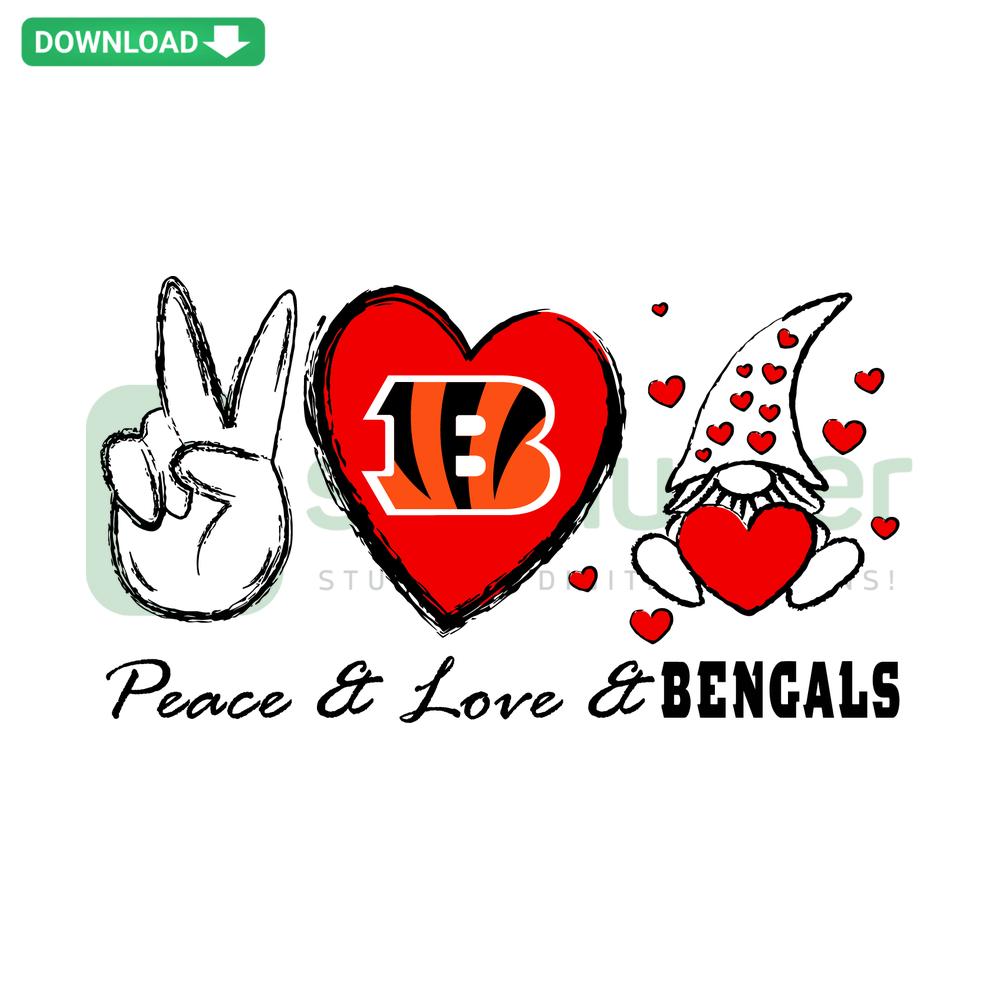 Peace Love Bengals SVG: Heart, Peace Sign, Bengals Paw Vector Graphic Download, Cricut Silhouette Cut File
