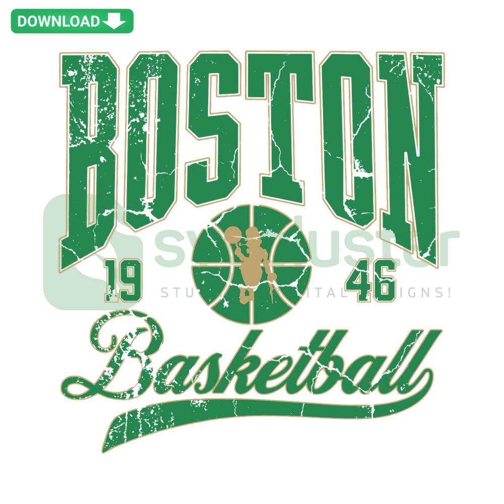 Boston Basketball Vintage SVG file with retro hoop design, perfect for Cricut crafts, printable download, sporty Boston theme.