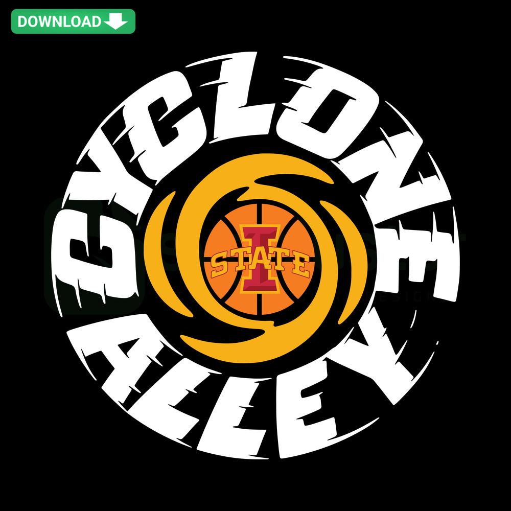 Iowa State Cyclone Alley basketball SVG download, vector design featuring bold team colors and logo elements for apparel customization.